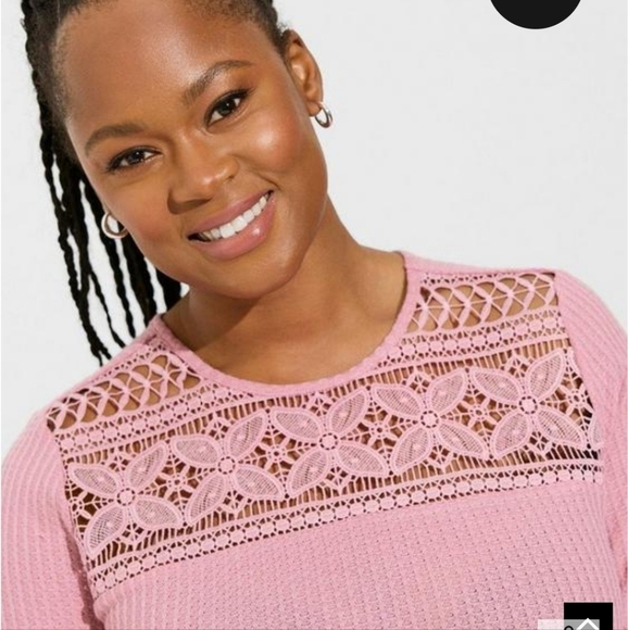 Torrid Waffle Crochet Yoke Top Mauve Long Sleeve - Picture 2 of 9